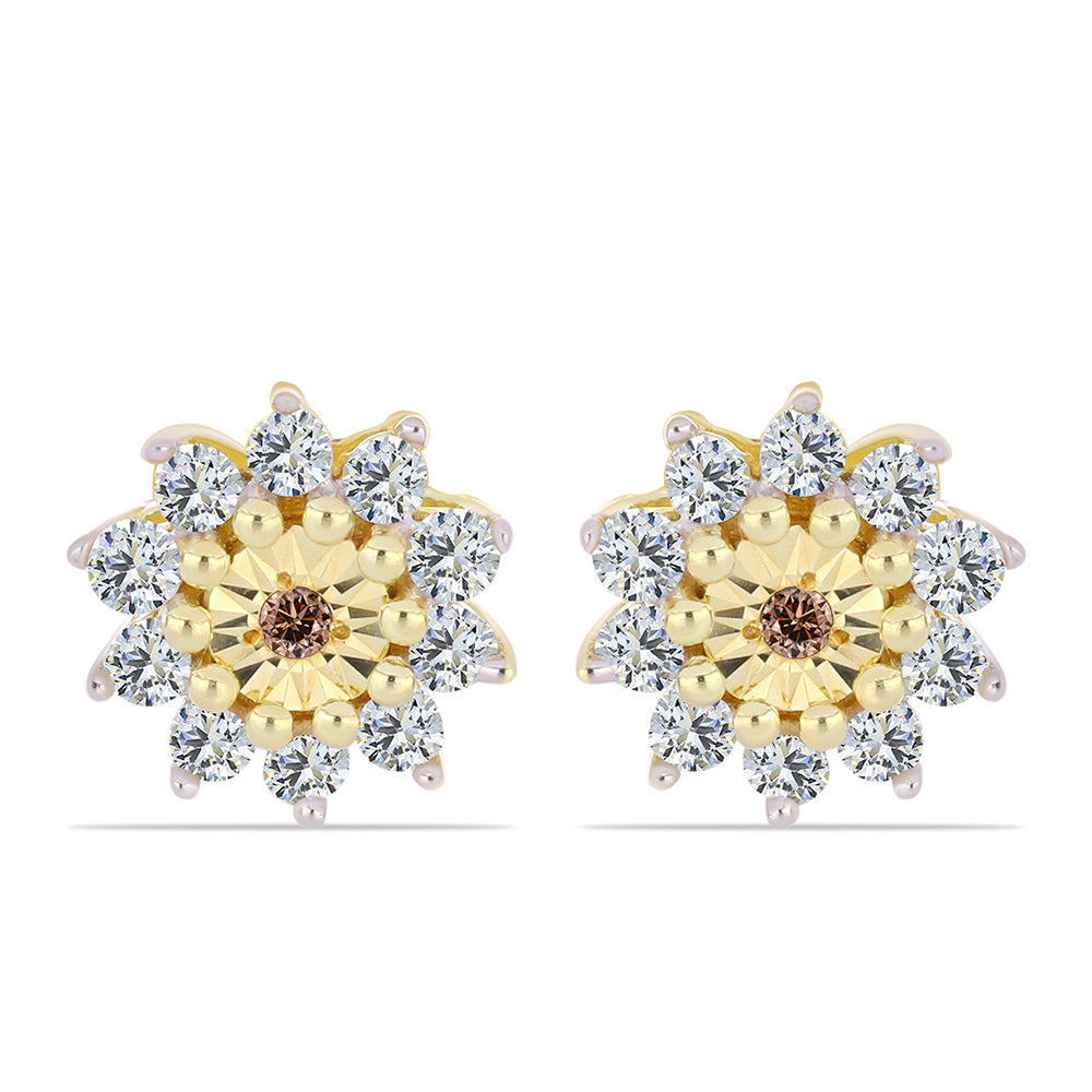 Pendientes de Plata Bañada en Oro con Diamante Cognac y Topacio Blanco 1 
