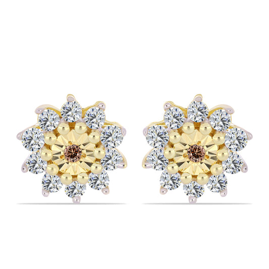 Pendientes de Plata Bañada en Oro con Diamante Cognac y Topacio Blanco