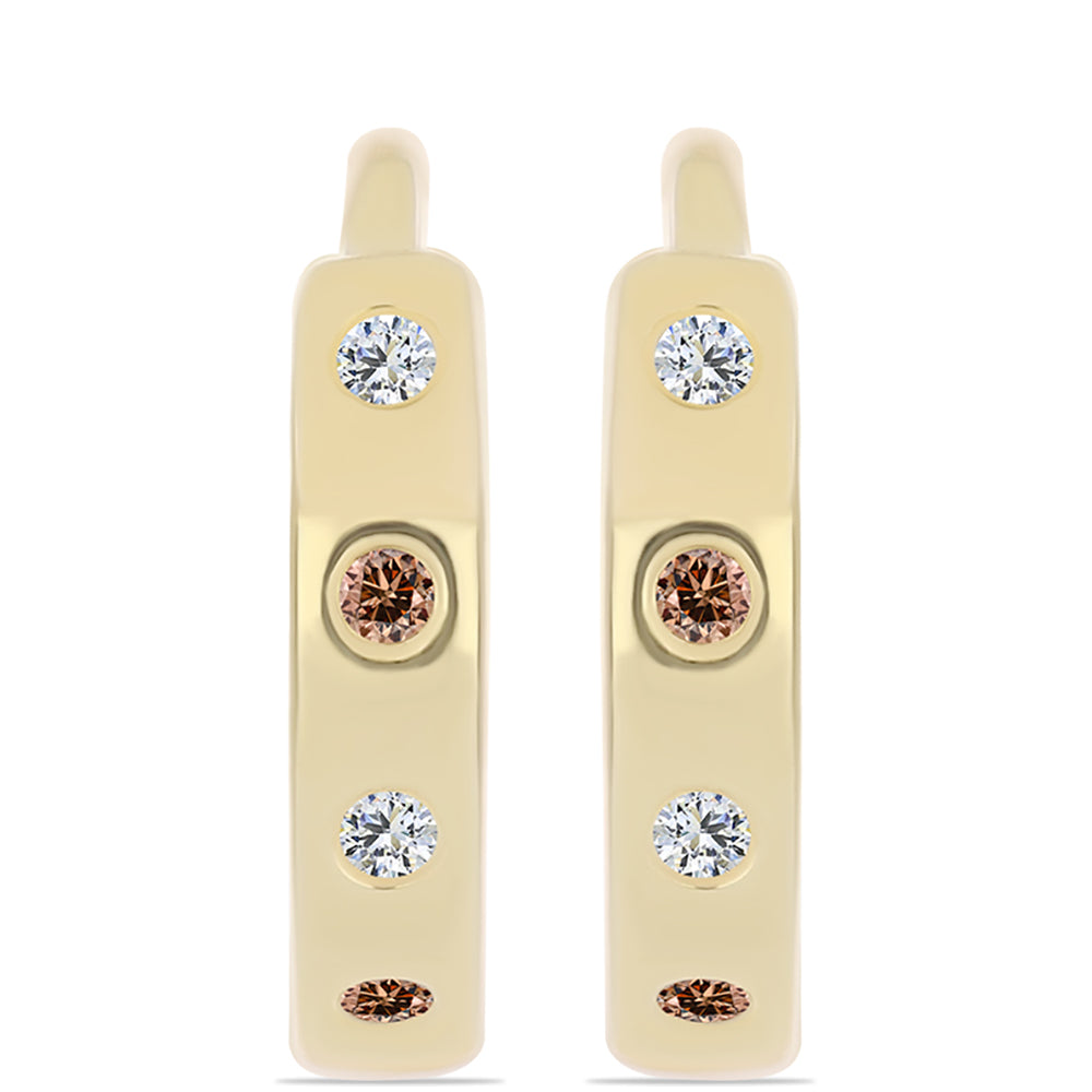 Pendientes de Plata Bañada en Oro con Diamante Cognac y Topacio Blanco 1 