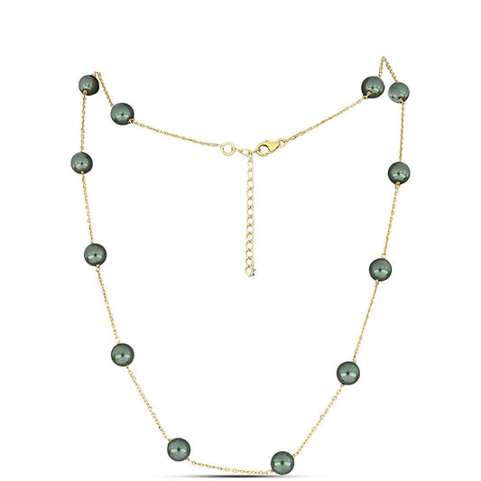 Collar de Plata Bañada en Oro con Perla de río Tahiti verde ilusión