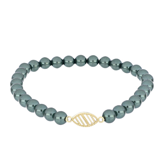 Pulsera de Plata Bañada en Oro con Perla de río Tahiti verde ilusión