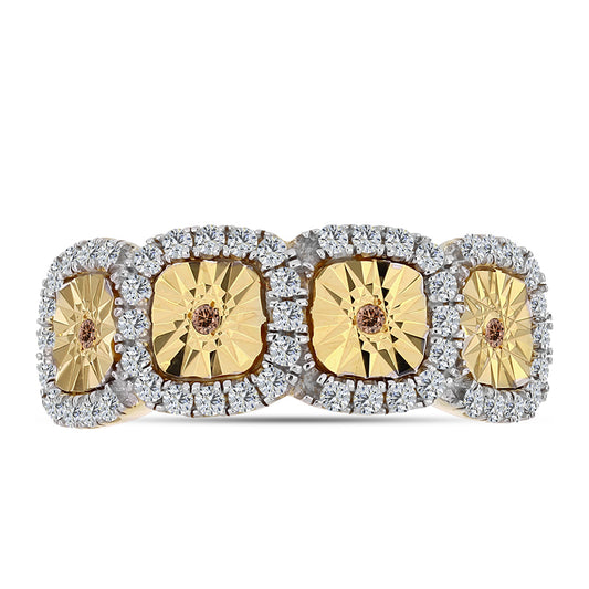 Anillo de Plata Bañada en Oro con Diamante Cognac y Topacio Blanco