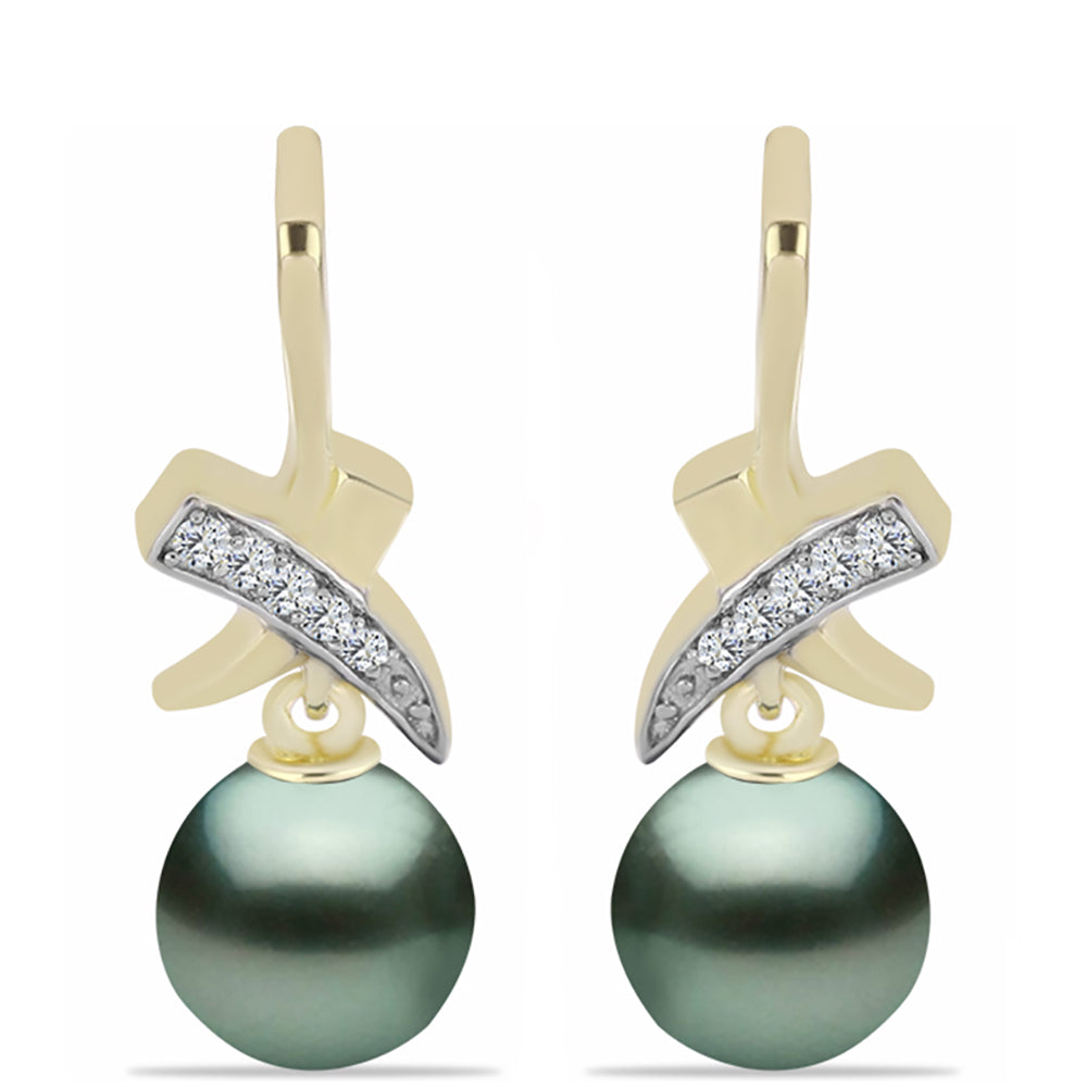Pendientes de Plata Bañada en Oro con Perla de río Tahiti verde ilusión y Topacio Blanco 1 