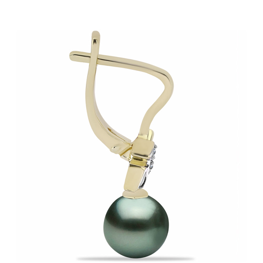 Pendientes de Plata Bañada en Oro con Perla de río Tahiti verde ilusión y Topacio Blanco 2 
