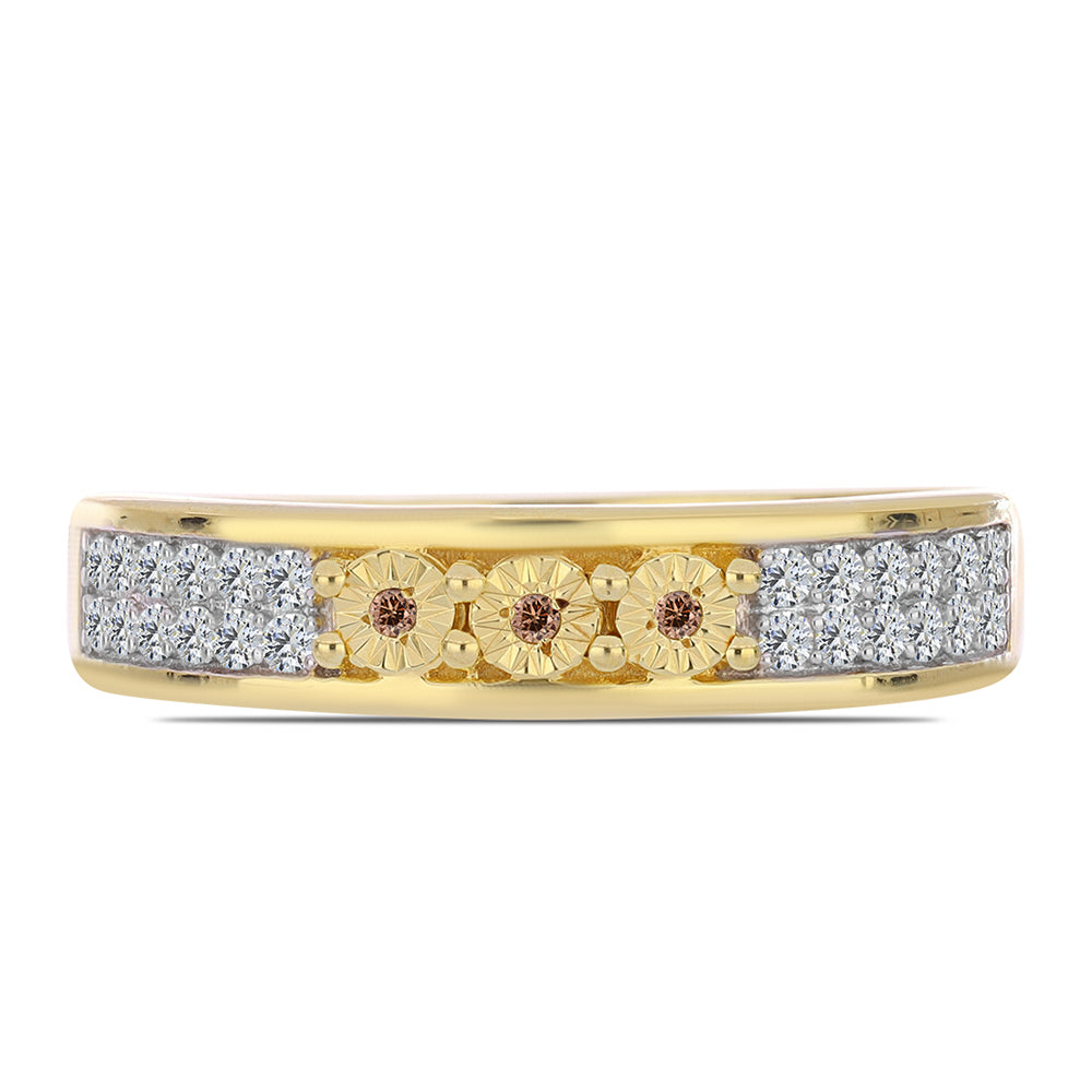Anillo de Plata Bañada en Oro con Diamante Cognac y Topacio Blanco 1 