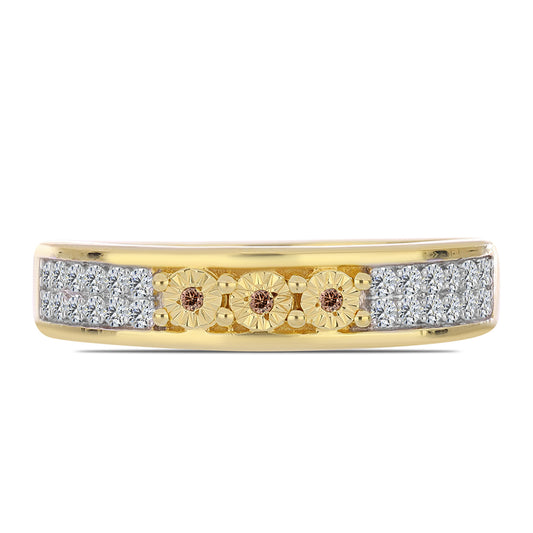 Anillo de Plata Bañada en Oro con Diamante Cognac y Topacio Blanco