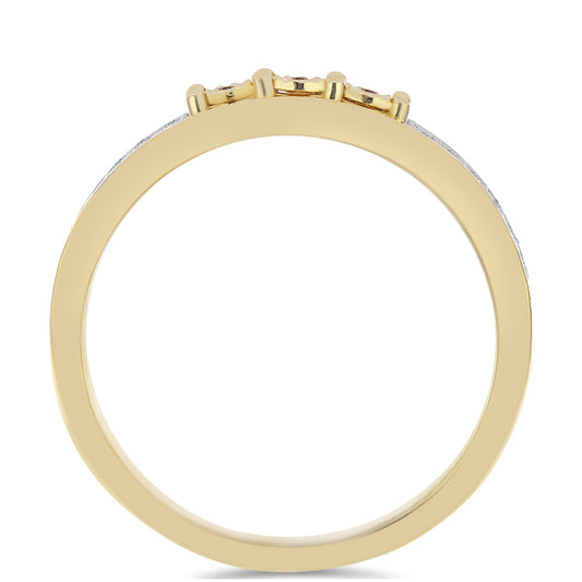Anillo de Plata Bañada en Oro con Diamante Cognac y Topacio Blanco