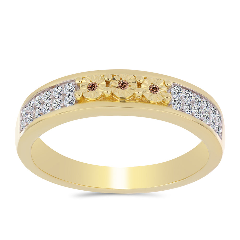 Anillo de Plata Bañada en Oro con Diamante Cognac y Topacio Blanco 3 