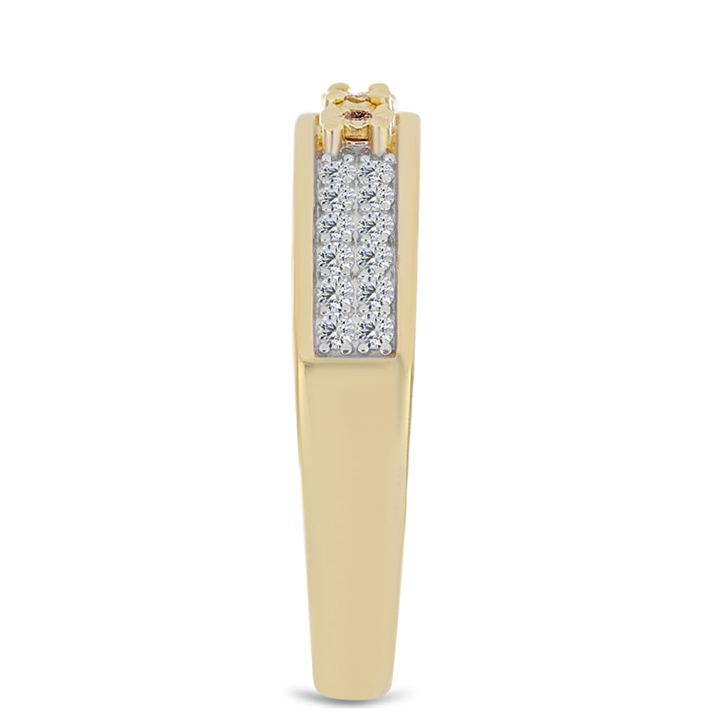 Anillo de Plata Bañada en Oro con Diamante Cognac y Topacio Blanco 4 