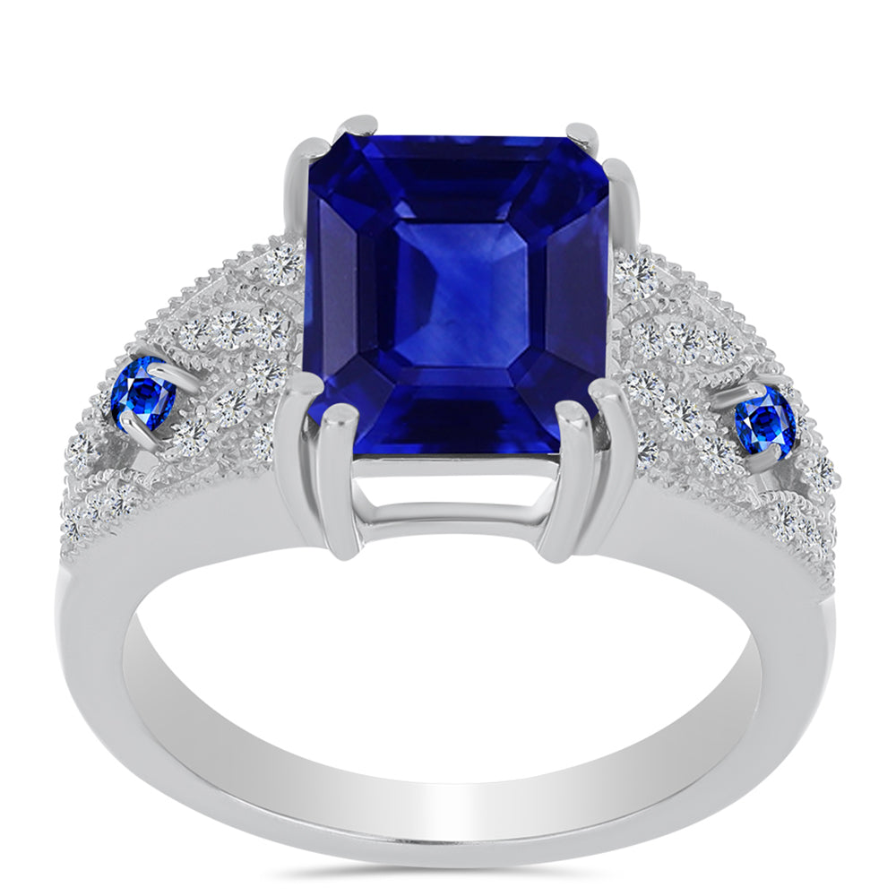Anillo de Plata con Zafiro Azul Australiano y Topacio Blanco 3 