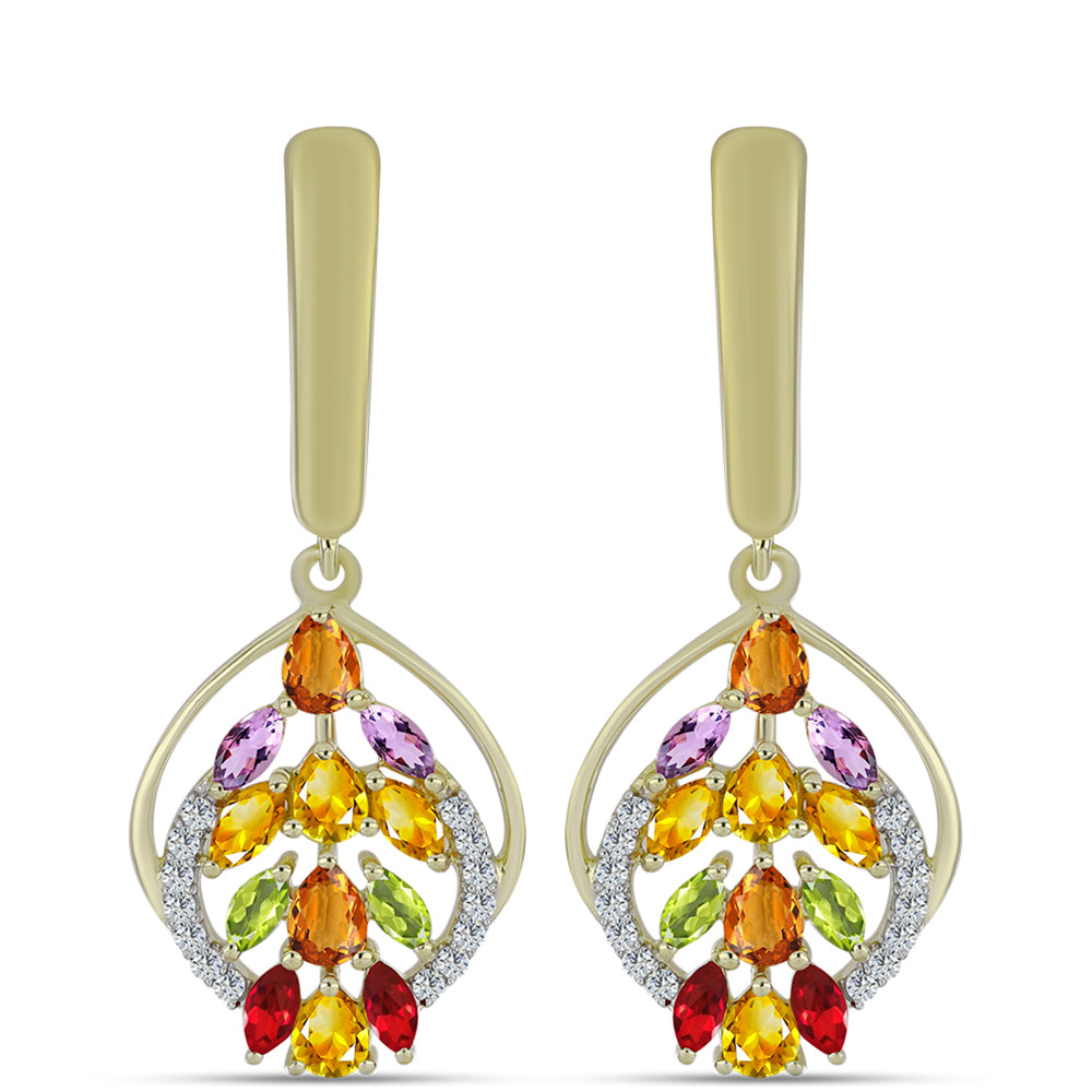 Pendientes de Plata Bañada en Oro con Zafiro Arco Iris y Topacio Blanco