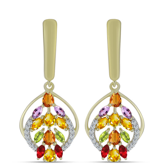 Pendientes de Plata Bañada en Oro con Zafiro Arco Iris y Topacio Blanco