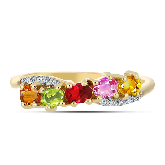 Anillo de Plata Bañada en Oro con Zafiro Arco Iris y Topacio Blanco