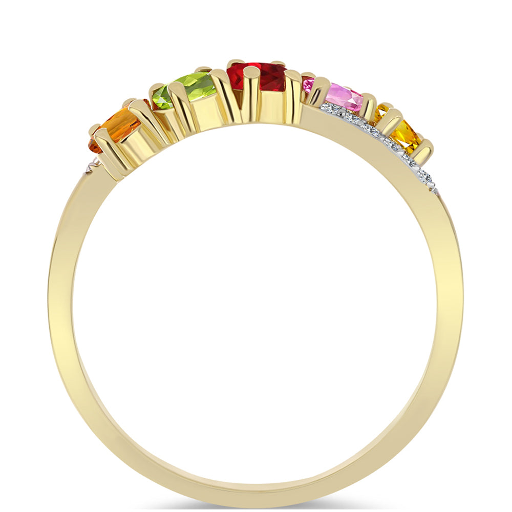 Anillo de Plata Bañada en Oro con Zafiro Arco Iris y Topacio Blanco 3 