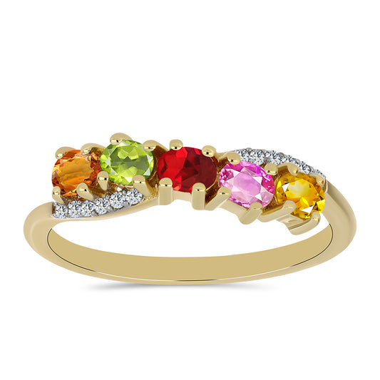 Anillo de Plata Bañada en Oro con Zafiro Arco Iris y Topacio Blanco