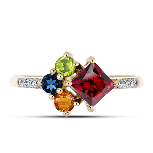 Anillo de Plata Bañada en Oro con Zafiro Arco Iris y Topacio Blanco