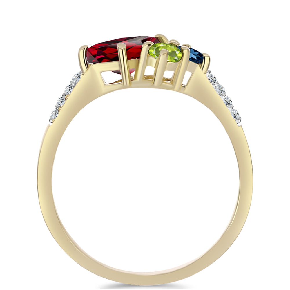 Anillo de Plata Bañada en Oro con Zafiro Arco Iris y Topacio Blanco 3 
