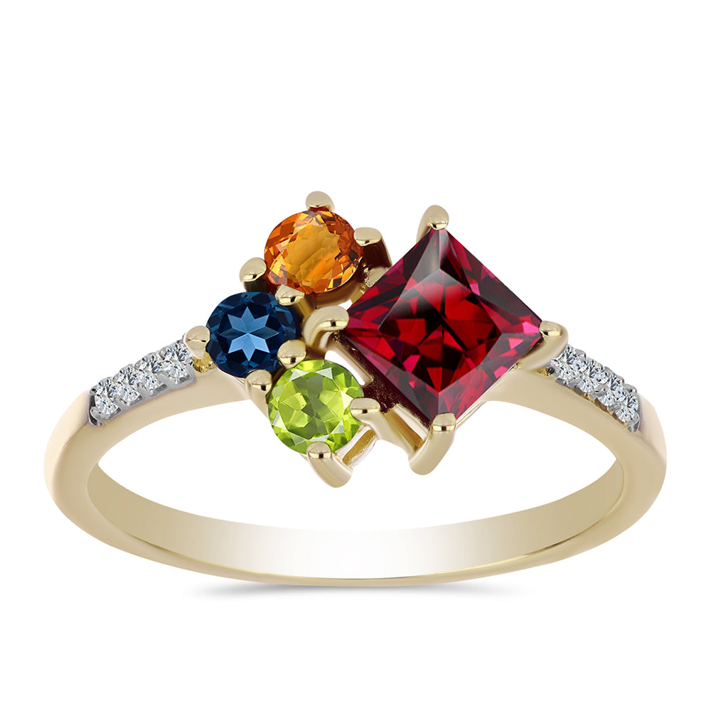 Anillo de Plata Bañada en Oro con Zafiro Arco Iris y Topacio Blanco 1 