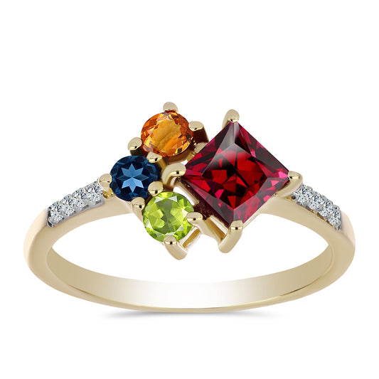 Anillo de Plata Bañada en Oro con Zafiro Arco Iris y Topacio Blanco