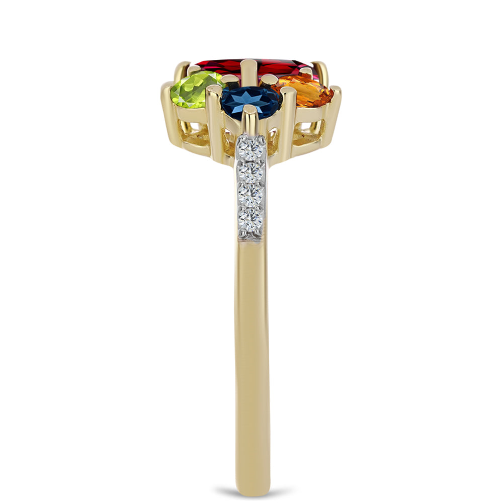 Anillo de Plata Bañada en Oro con Zafiro Arco Iris y Topacio Blanco 4 
