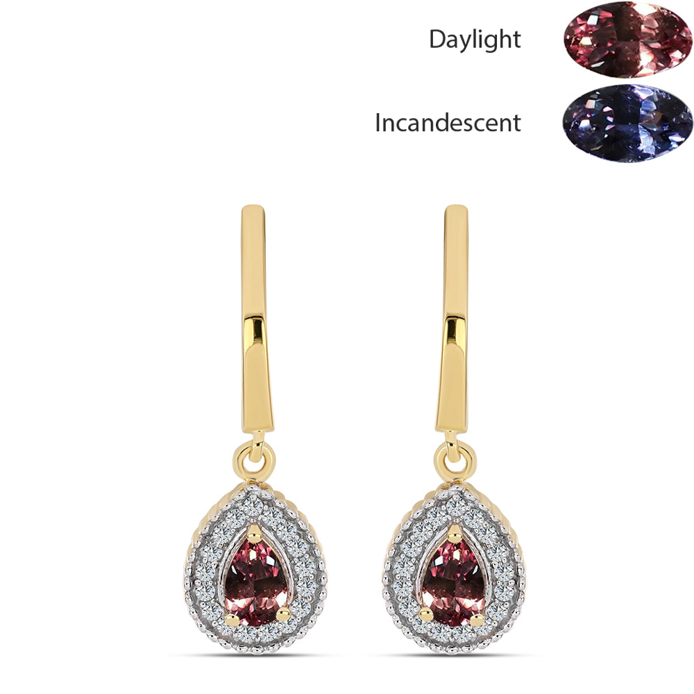 Pendientes de Plata Bañada en Oro con Granate Multicolor de Tsivory y Topacio Blanco