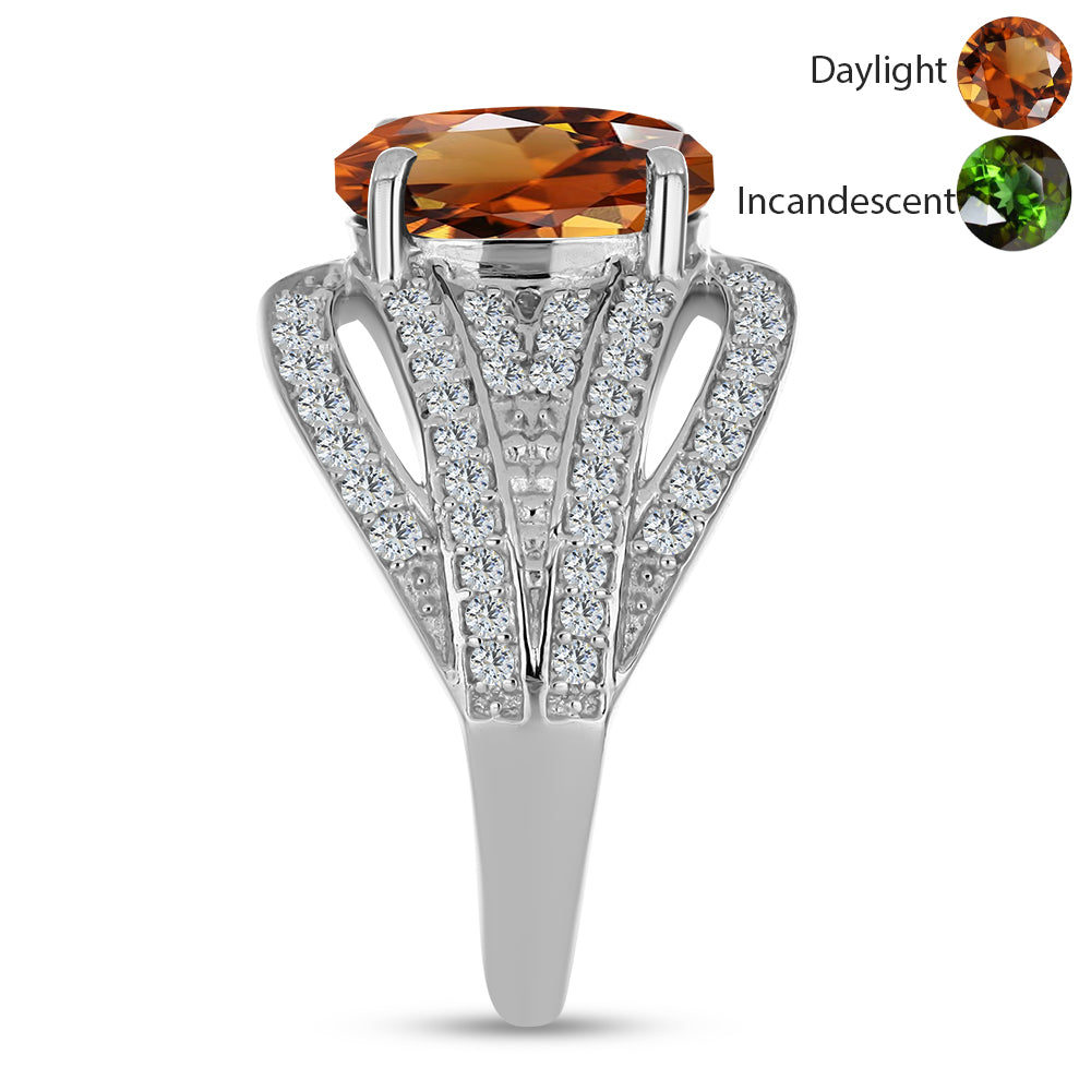 Anillo de Plata con Zultanita de Anatolia certificado y cultivado en laboratorio y Topacio Blanco 4 