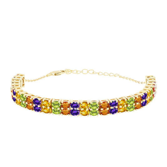 Pulsera de Plata Bañada en Oro con Zafiro Arco Iris