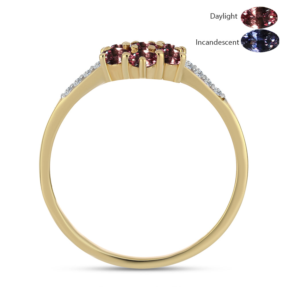 Anillo de Plata Bañada en Oro con Granate Multicolor de Tsivory y Topacio Blanco