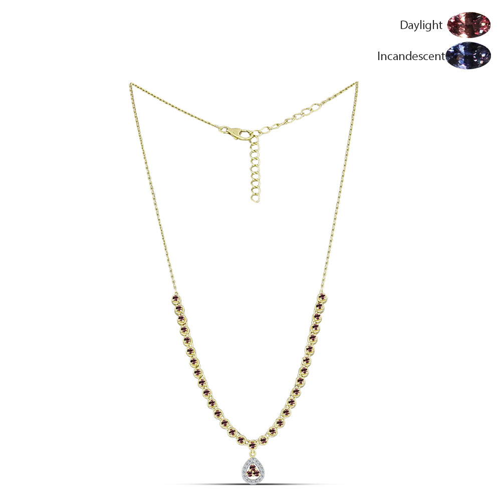 Collar de Plata Bañada en Oro con Granate Multicolor de Tsivory y Topacio Blanco