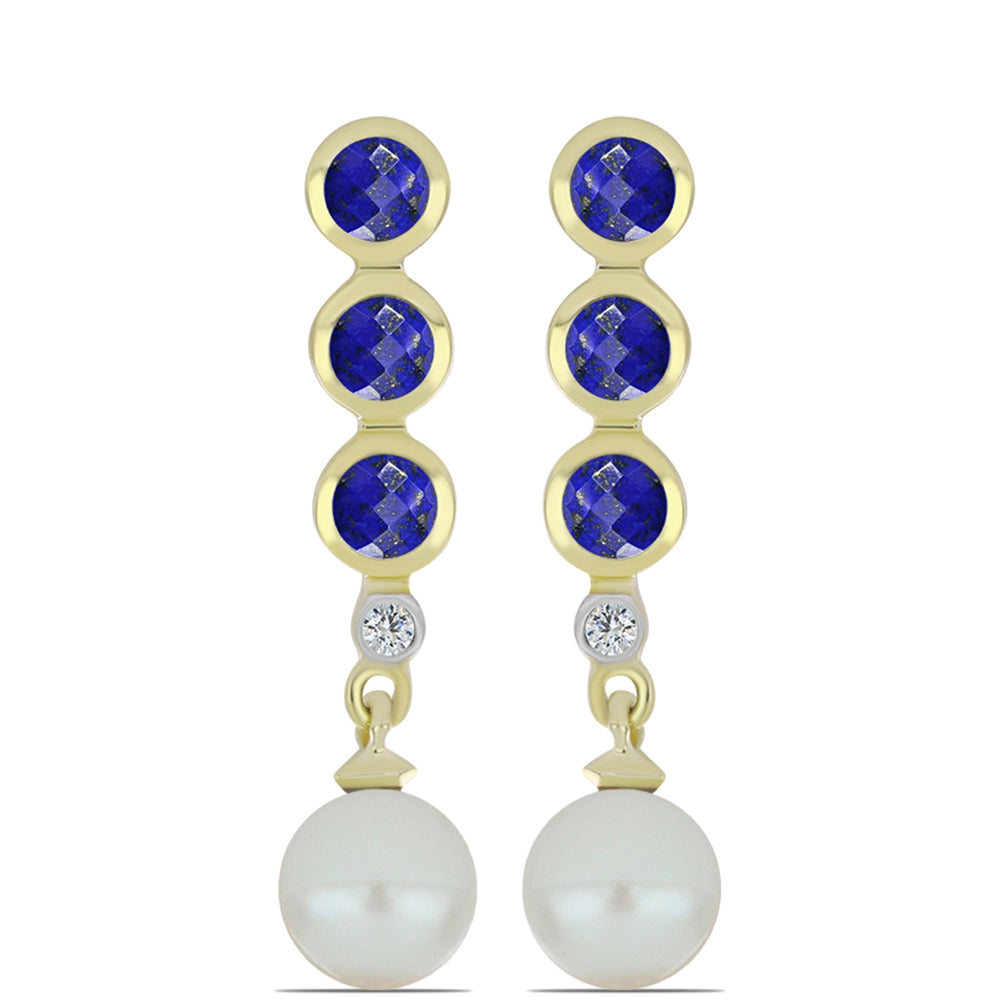 Pendientes de Plata Bañada en Oro con Lapislázuli y Perla de Agua Dulce 1 