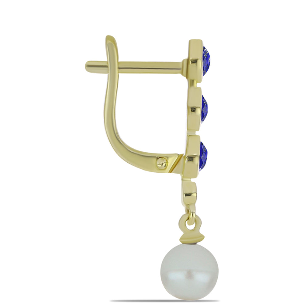 Pendientes de Plata Bañada en Oro con Lapislázuli y Perla de Agua Dulce 2 