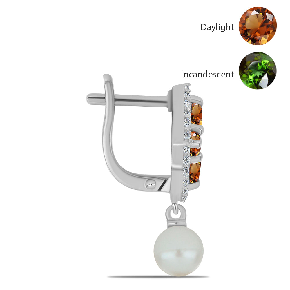 Pendientes de Plata con Zultanita de Anatolia certificado y cultivado en laboratorio y Perla de Agua Dulce 2 