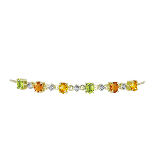 Pulsera de Plata Bañada en Oro con Zafiro Arco Iris y Topacio Blanco