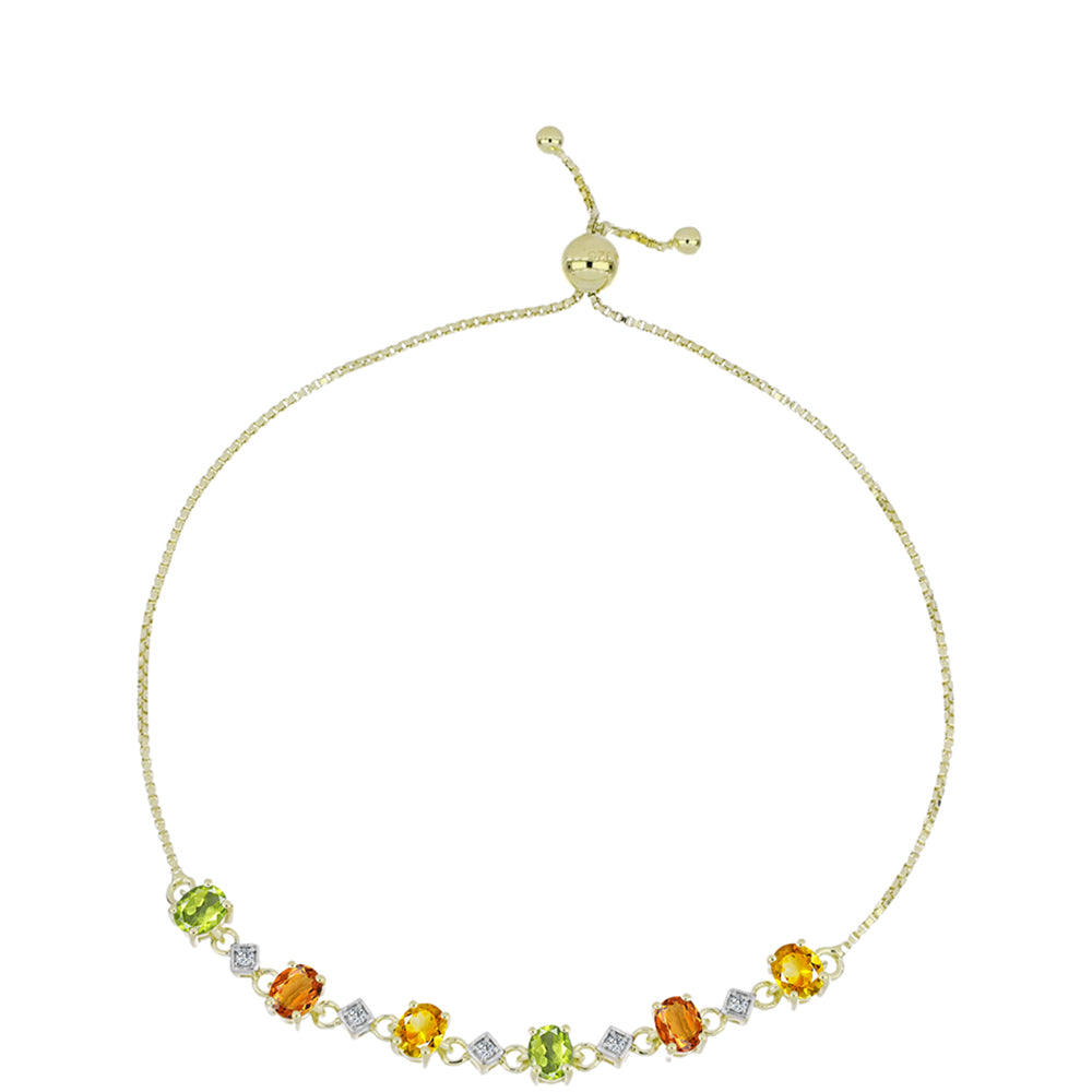 Pulsera de Plata Bañada en Oro con Zafiro Arco Iris y Topacio Blanco