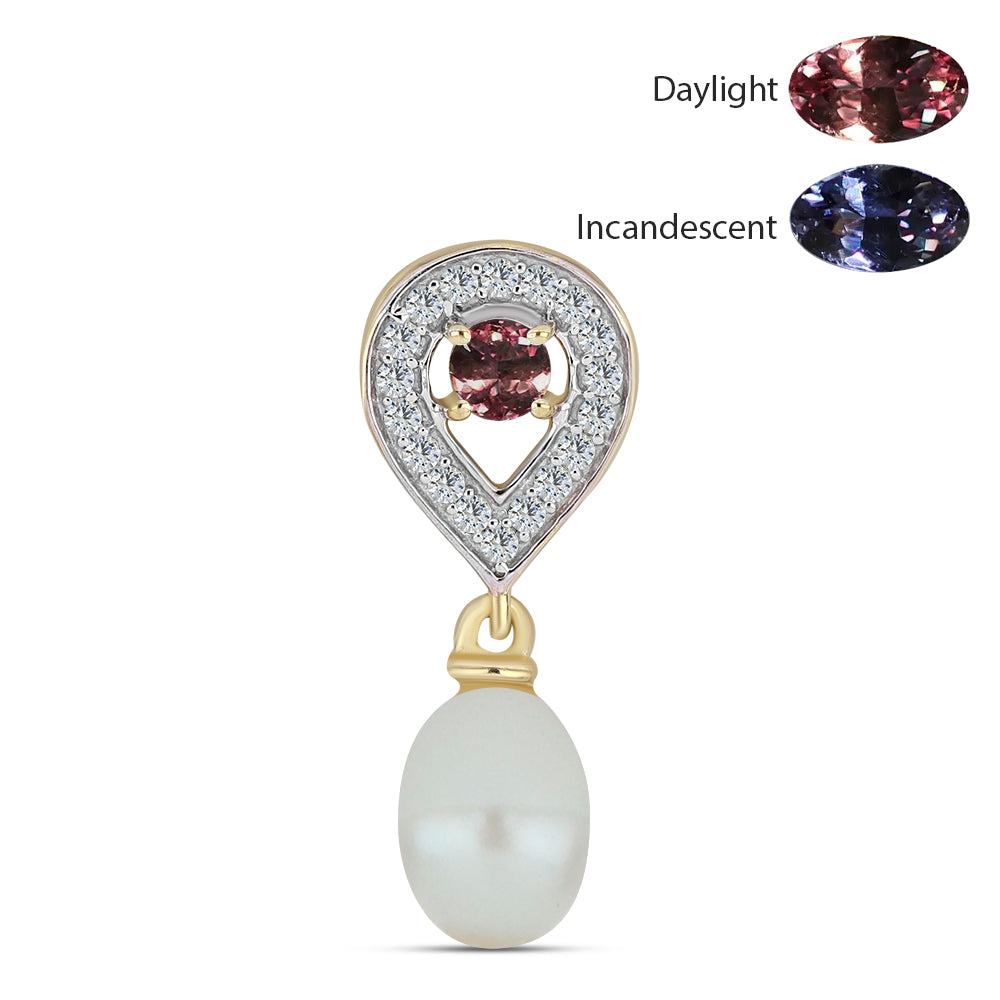 Colgante de Plata Bañada en Oro con Granate Multicolor de Tsivory y Perla blanca de agua dulce 1 