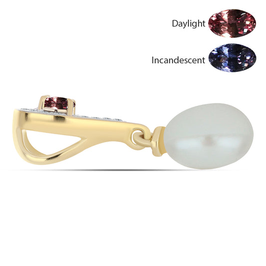 Colgante de Plata Bañada en Oro con Granate Multicolor de Tsivory y Perla blanca de agua dulce