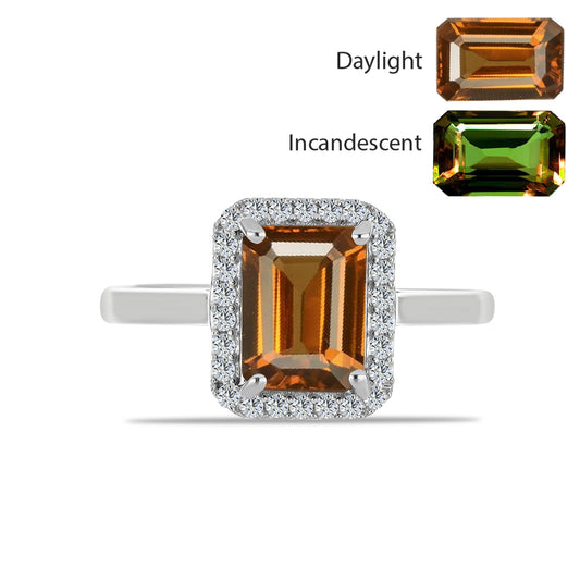 Anillo de Plata con Zultanita de Anatolia certificado y cultivado en laboratorio y Topacio Blanco