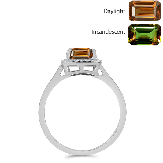 Anillo de Plata con Zultanita de Anatolia certificado y cultivado en laboratorio y Topacio Blanco