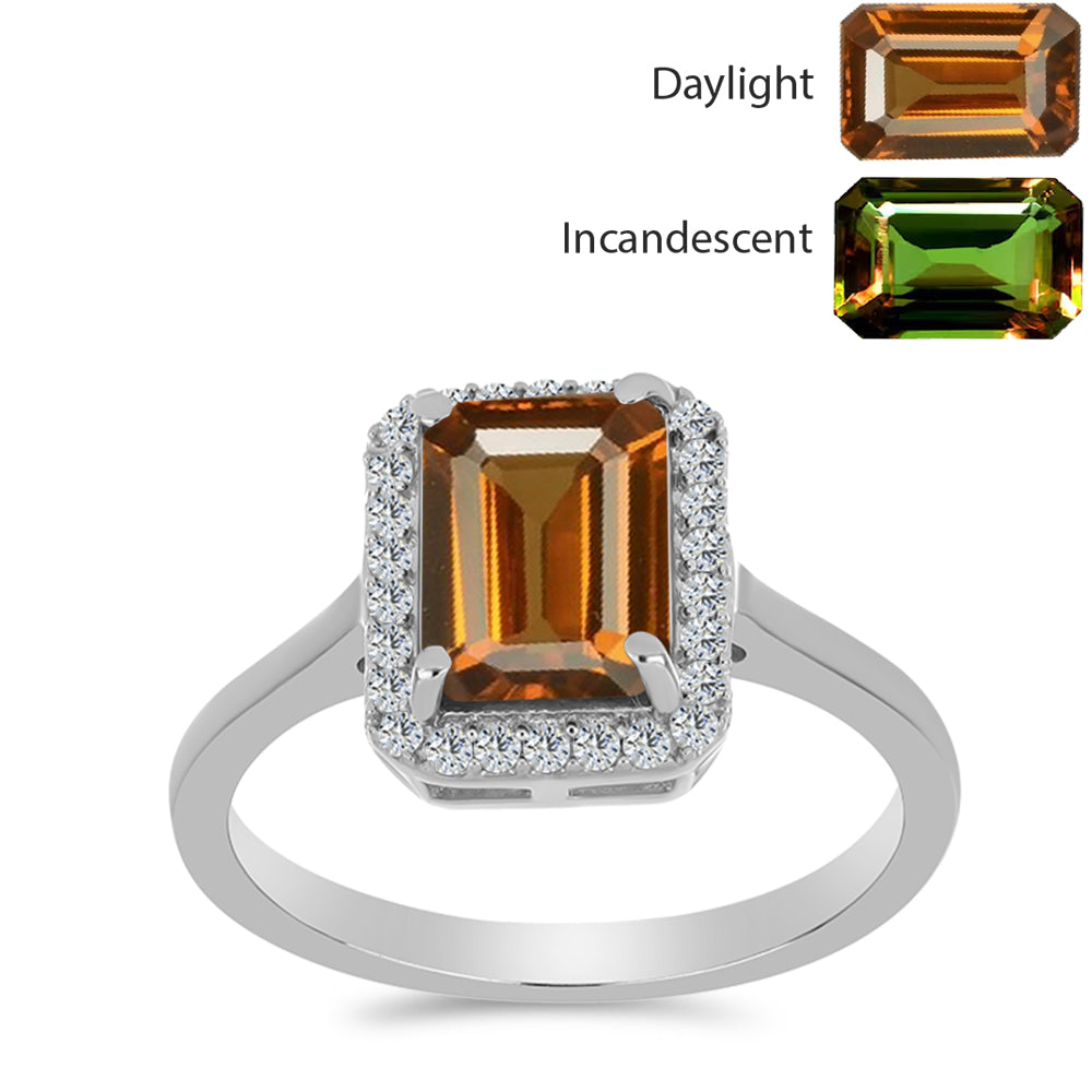 Anillo de Plata con Zultanita de Anatolia certificado y cultivado en laboratorio y Topacio Blanco