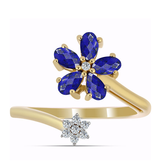 Anillo de Plata Bañada en Oro con Lapislázuli y Topacio Blanco