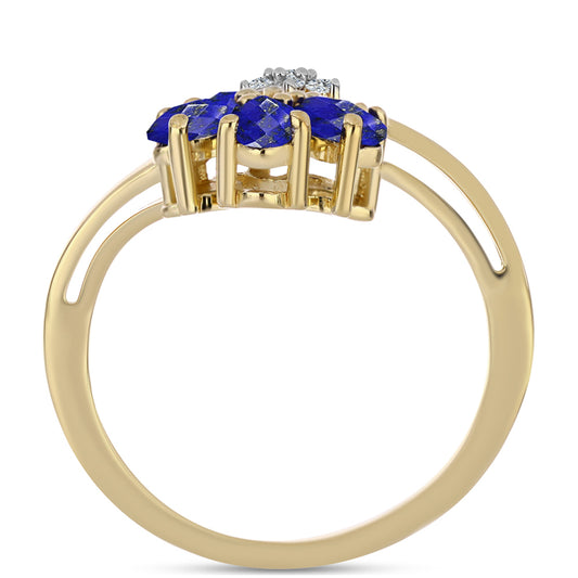 Anillo de Plata Bañada en Oro con Lapislázuli y Topacio Blanco