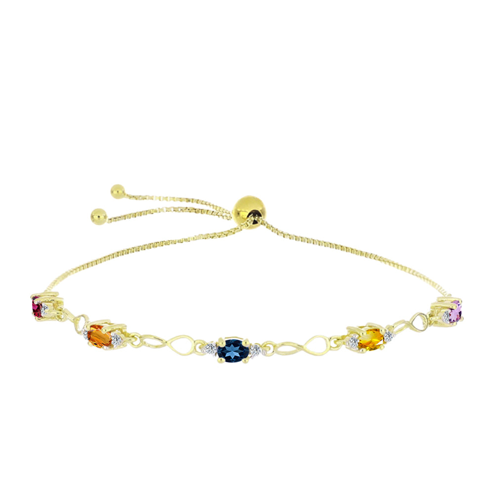 Pulsera de Plata Bañada en Oro con Zafiro Arco Iris y Topacio Blanco 1 