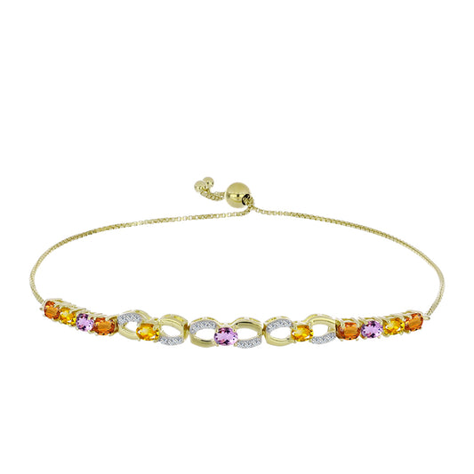 Pulsera de Plata Bañada en Oro con Zafiro Arco Iris y Topacio Blanco