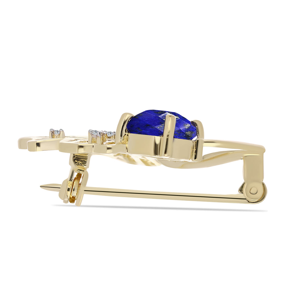 Broche de Plata Bañada en Oro con Lapislázuli y Topacio Blanco 2 