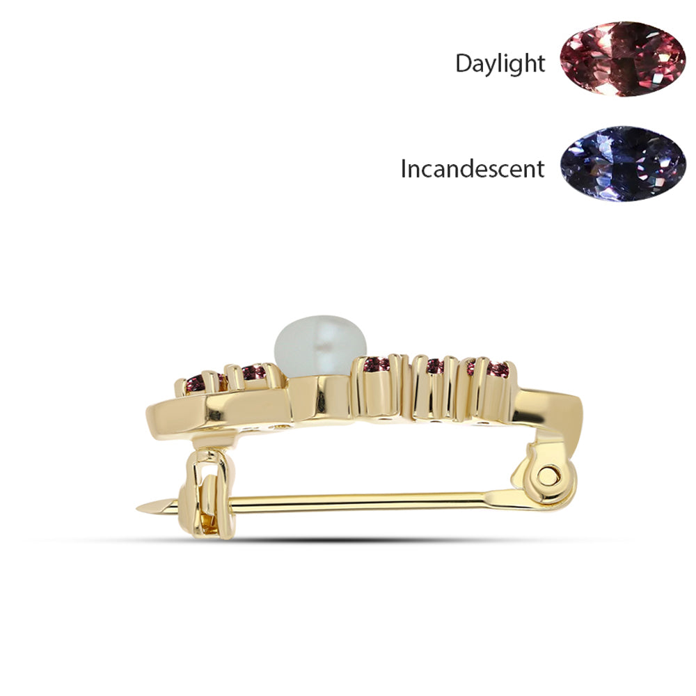 Broche de Plata Bañada en Oro con Granate Multicolor de Tsivory y Perla blanca de agua dulce 2 