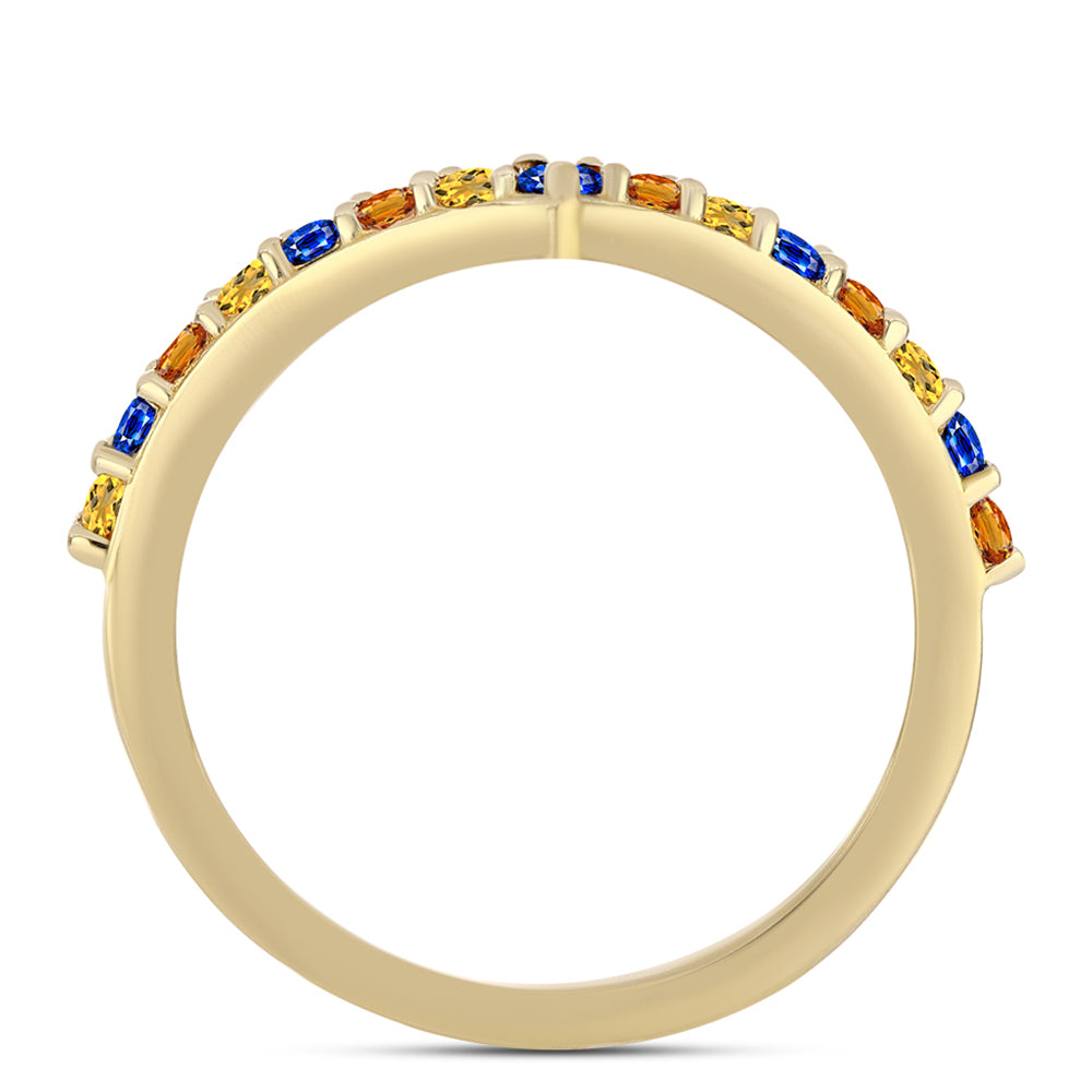 Anillo de Plata Bañada en Oro con Zafiro Arco Iris 3 