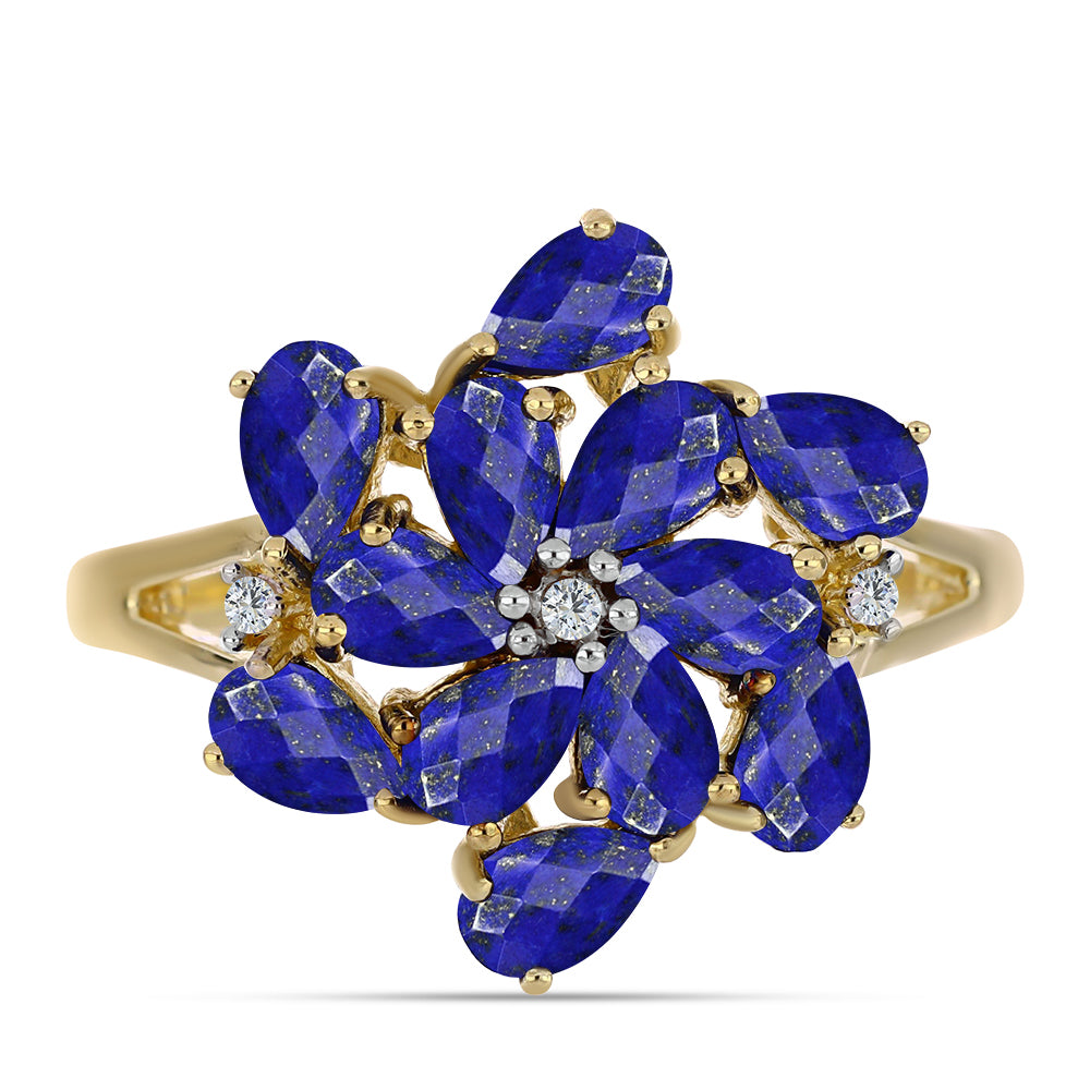 Anillo de Plata Bañada en Oro con Lapislázuli y Topacio Blanco 1 