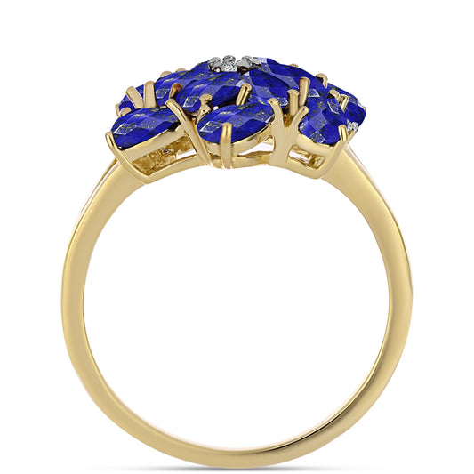 Anillo de Plata Bañada en Oro con Lapislázuli y Topacio Blanco