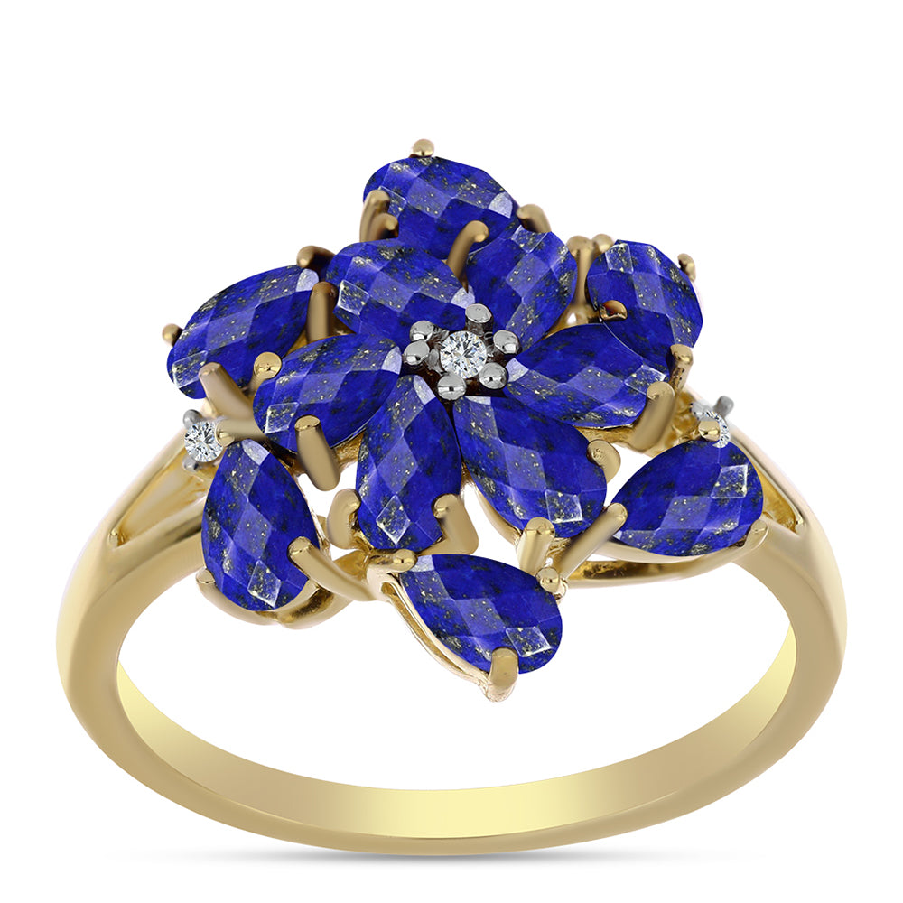 Anillo de Plata Bañada en Oro con Lapislázuli y Topacio Blanco 3 