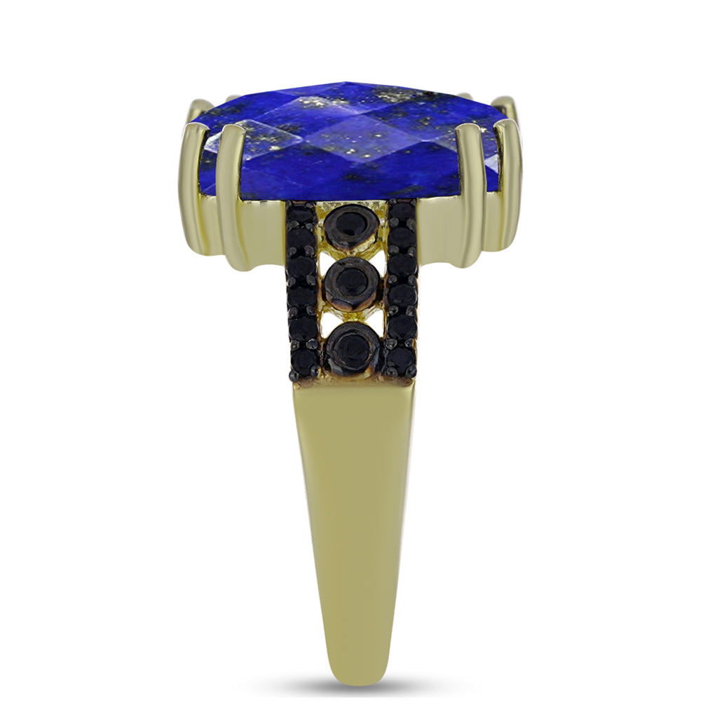 Anillo de Plata Bañada en Oro con Lapislázuli y Espinela Negra 4 